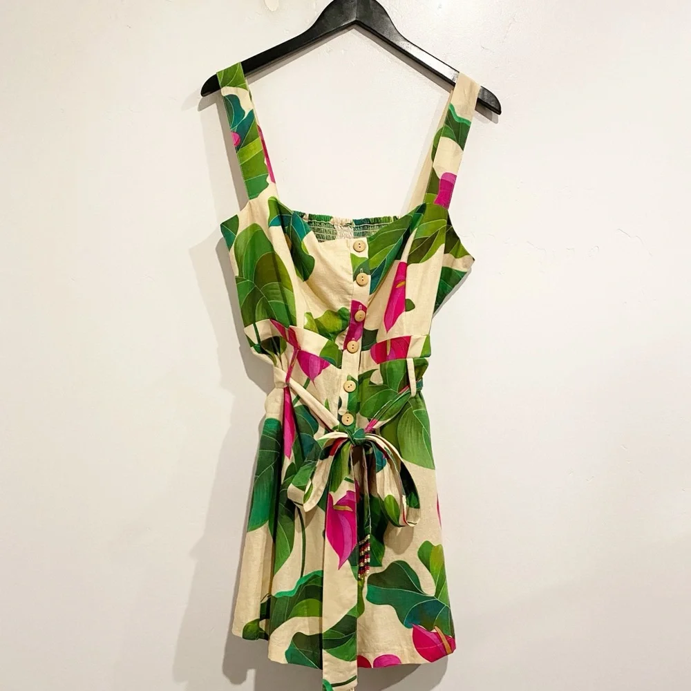 FARM Rio Beige Romper with Green Leaf & Pink Floral Print - Picture 5 of 16
